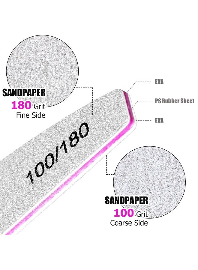 مجموعة مبارد أظافر مكونة من 10 قطع، 5 أشكال مختلفة لمبارد الأظافر الأكريليك والجيل، ألواح صنفرة بدرجة خشونة 100/180، مجموعة مبارد وملمع أظافر - Image 3